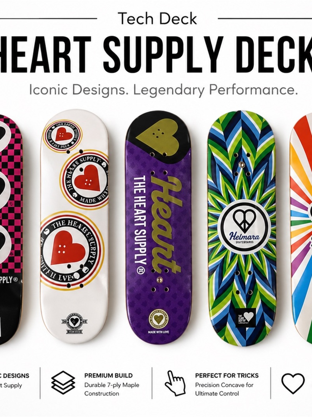 Tech Deck Heart Supply Mini Skateboard Decks - Multicolor Set of 5